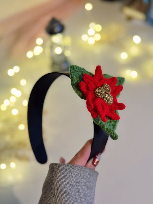 Diadema Flor de Navidad - Crochet Patrón Gratuito